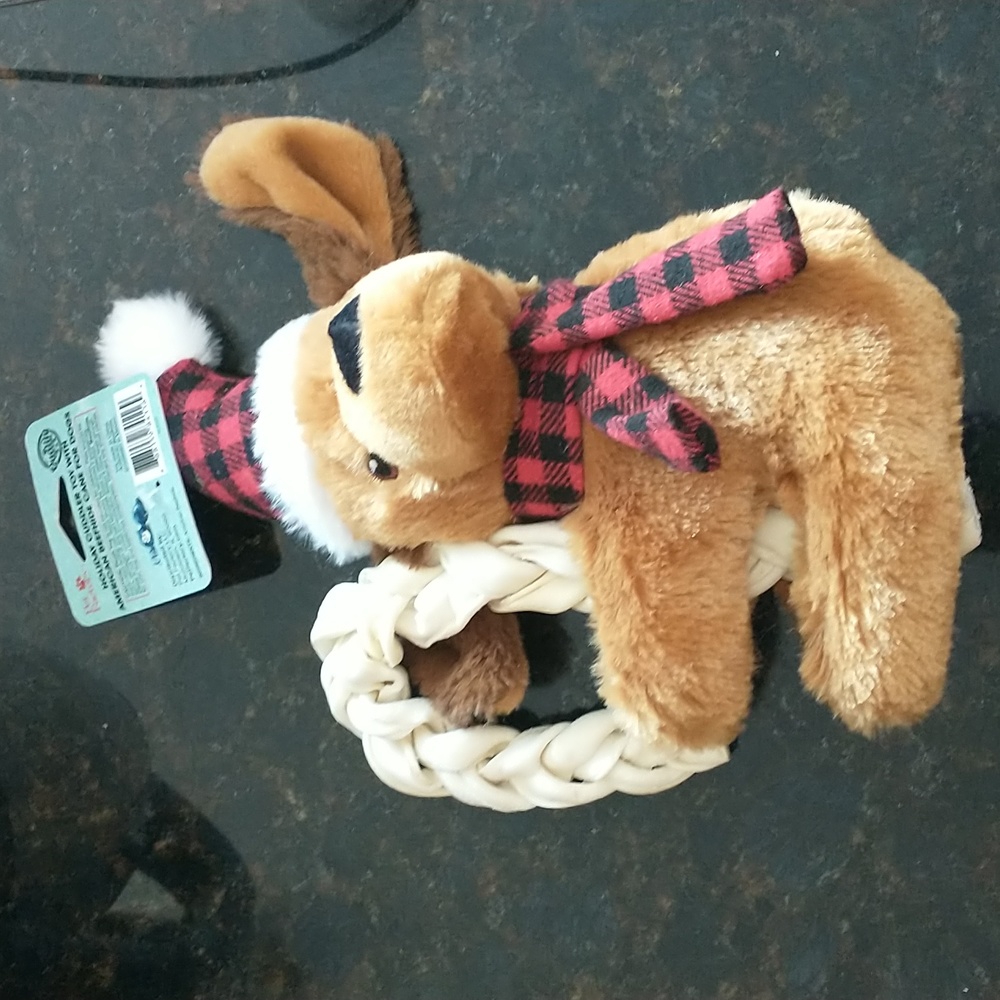 Holiday dog toy with beefhide candy cane